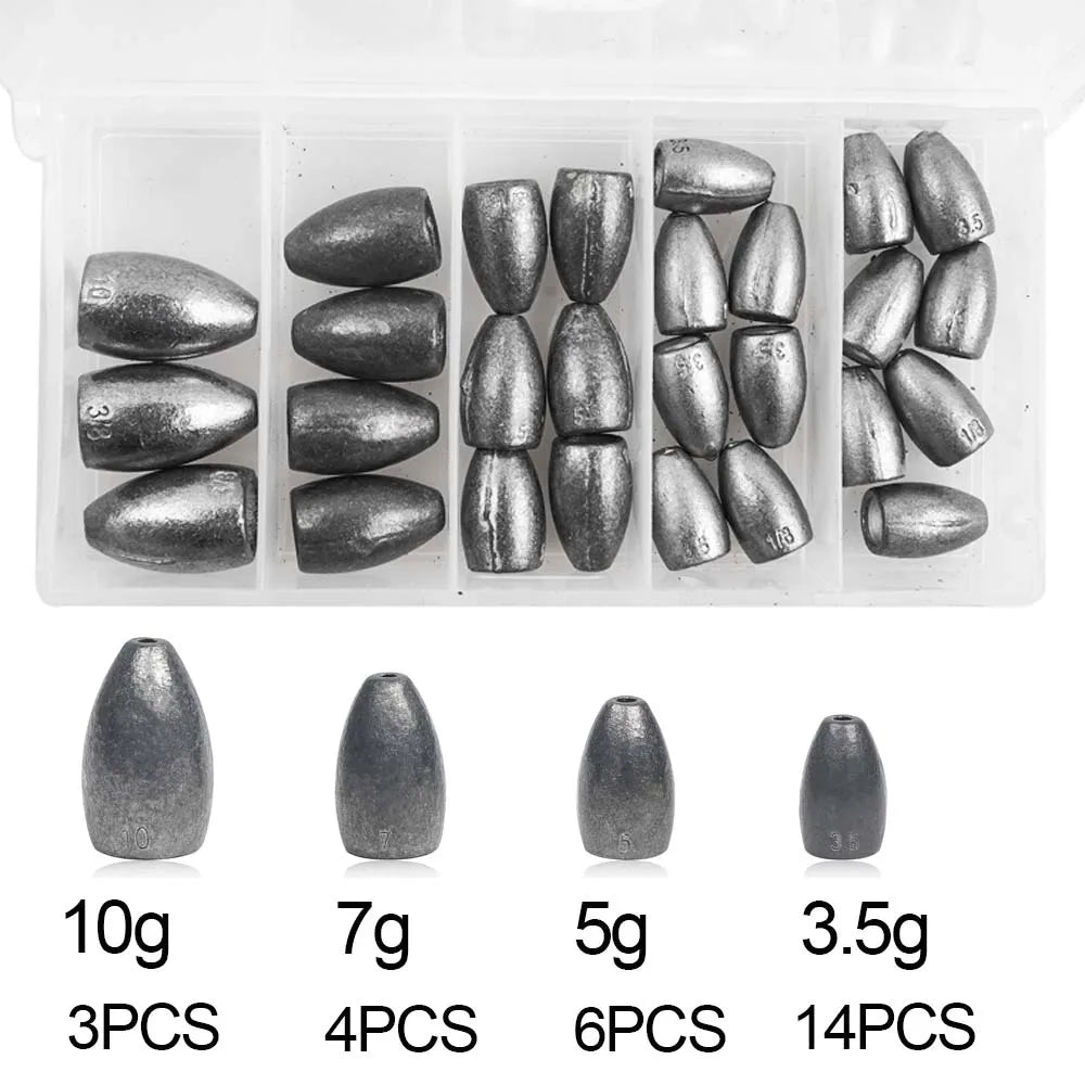 Bullet Fishing Sinkers Weights Kit Flipping Weights Fishing Worm Weight for Bass Fishing Texas and Carolina Rigs Fishing Tackle
