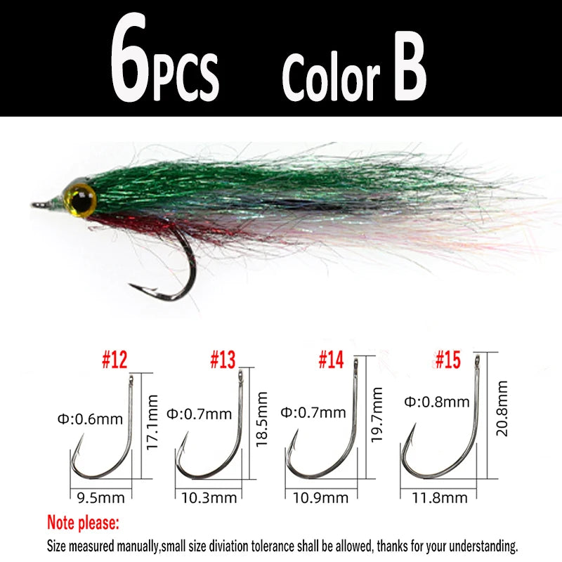 Wifreo 6pcs Wounded Ice Dub Minnow Fly Fishing Flies Realistic Baitfish Lures For Salmon Trout Sea Bass Steelhead