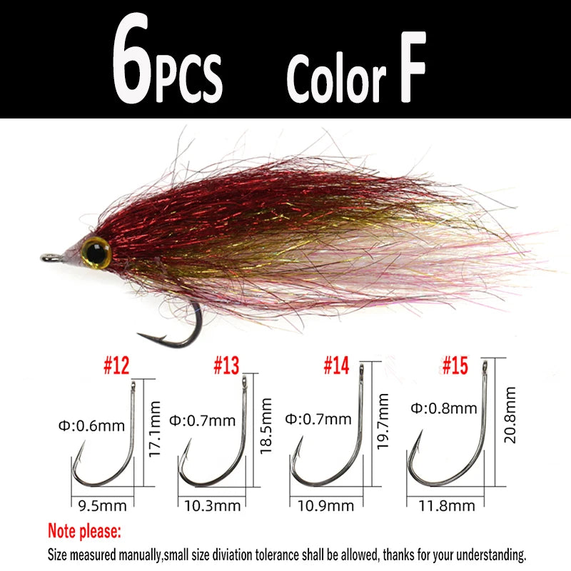 Wifreo 6pcs Wounded Ice Dub Minnow Fly Fishing Flies Realistic Baitfish Lures For Salmon Trout Sea Bass Steelhead