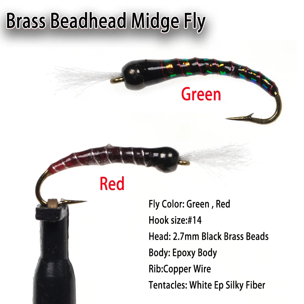 Epoxy Midges Nymph Flies Brass Bead Head Buzzer Midge Barbed Bronze Fly Hook Fly Fishing Trout Fishing Lure Baits Fishing Tackle