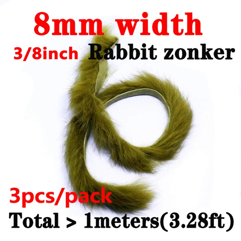3strips/pack fly tying magnum zonker rabbit strips 8mm width larger zonker for Pike&Musky big streamer pattern&saltwater flies