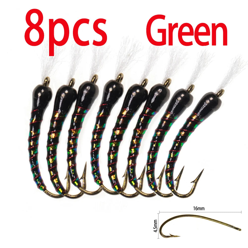 Epoxy Midges Nymph Flies Brass Bead Head Buzzer Midge Barbed Bronze Fly Hook Fly Fishing Trout Fishing Lure Baits Fishing Tackle