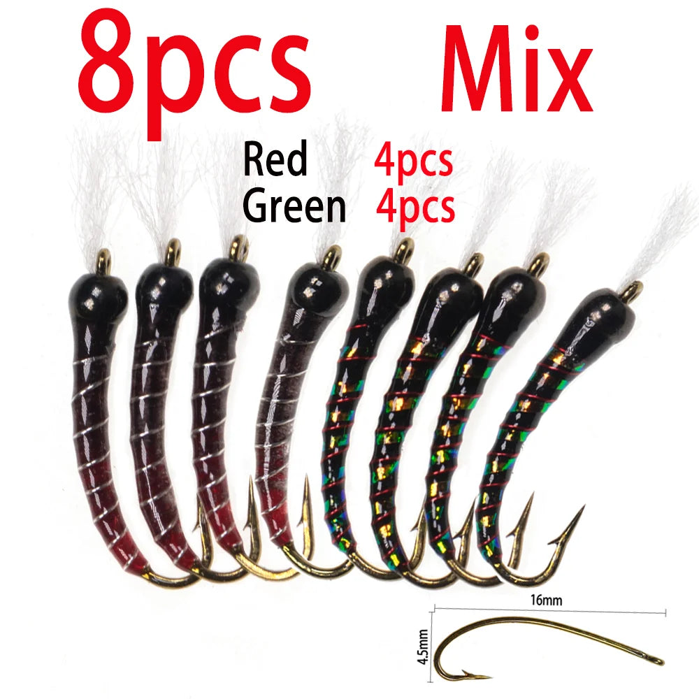 Epoxy Midges Nymph Flies Brass Bead Head Buzzer Midge Barbed Bronze Fly Hook Fly Fishing Trout Fishing Lure Baits Fishing Tackle