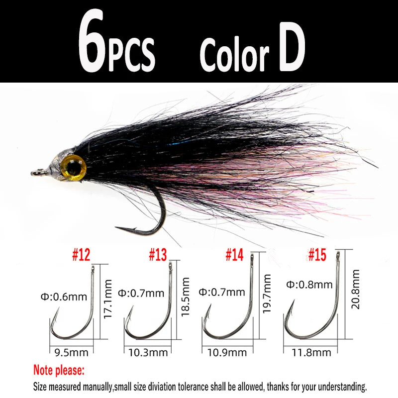 Wifreo 6pcs Wounded Ice Dub Minnow Fly Fishing Flies Realistic Baitfish Lures For Salmon Trout Sea Bass Steelhead