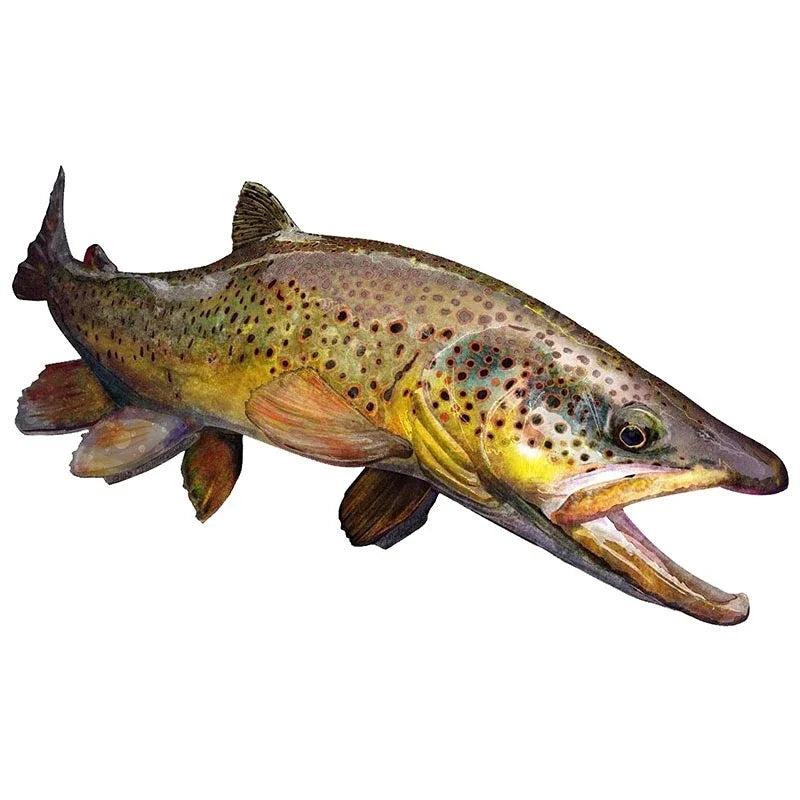 New Design Creative Cartoon Snake River Mountain Trout Sticker Bumper Grille Fishing Art Waterproof Car Sticker, 13cm