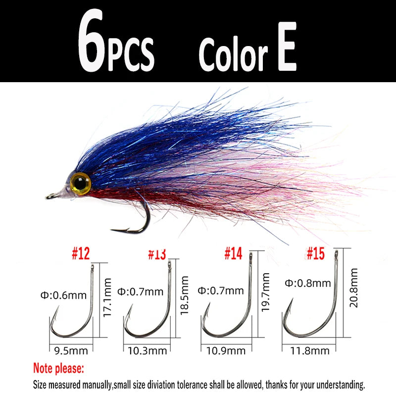 Wifreo 6pcs Wounded Ice Dub Minnow Fly Fishing Flies Realistic Baitfish Lures For Salmon Trout Sea Bass Steelhead
