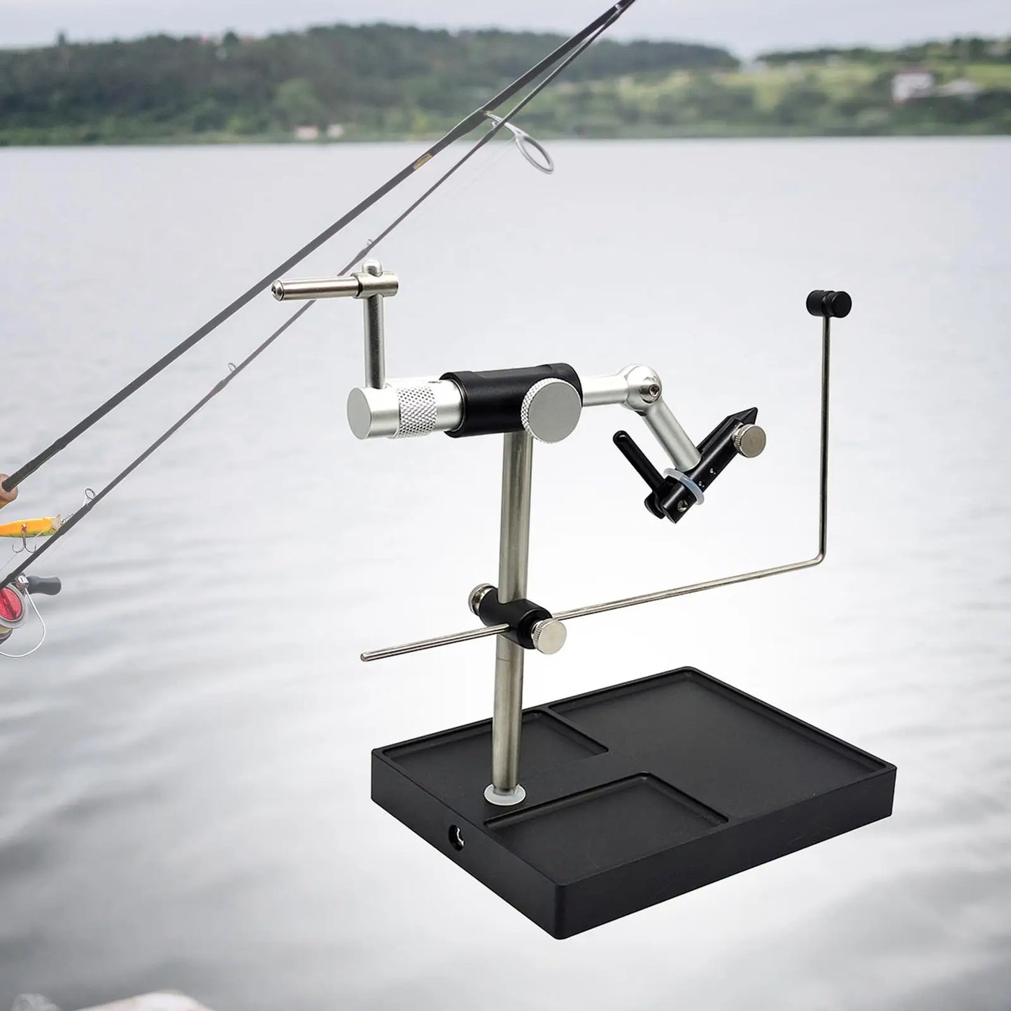 Fly Tying Vise and Pedestal Bobbin Threader Portable Practical, Rotating Fishing Tying Tool Lure Making