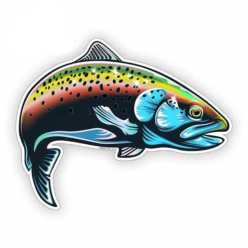 New Design Creative Cartoon Snake River Mountain Trout Sticker Bumper Grille Fishing Art Waterproof Car Sticker, 13cm