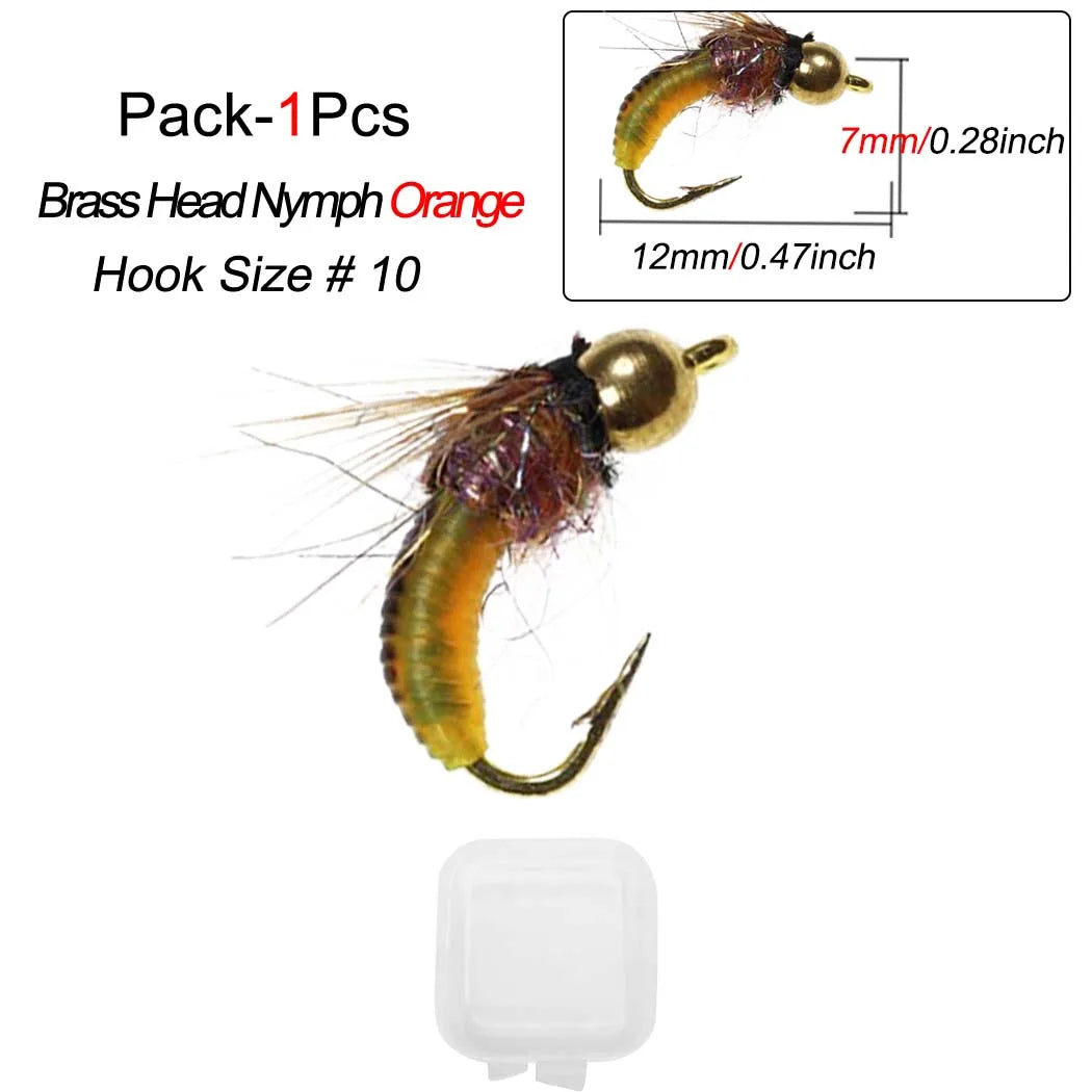 1/3Pcs/Box #10 Fishing Accessories Brass Bead Head Sinking Nymph Scud Fly Worm Trout Fishing Flies Artificial Insect Bait Lure