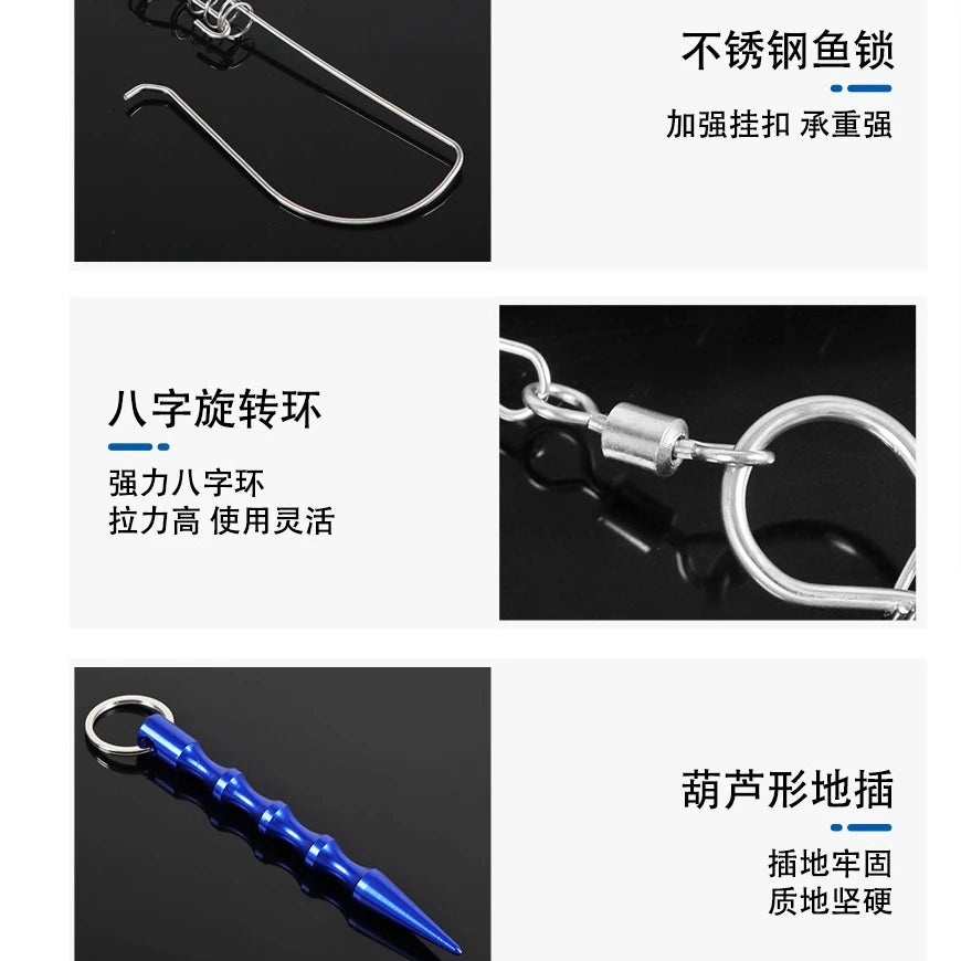 5/10 Snaps Fishing Lock 14CM Buckle With Fly Reel Yellow Duck Stainless Steel Chain Stringer With Float Live Fish Lure Lock Belt