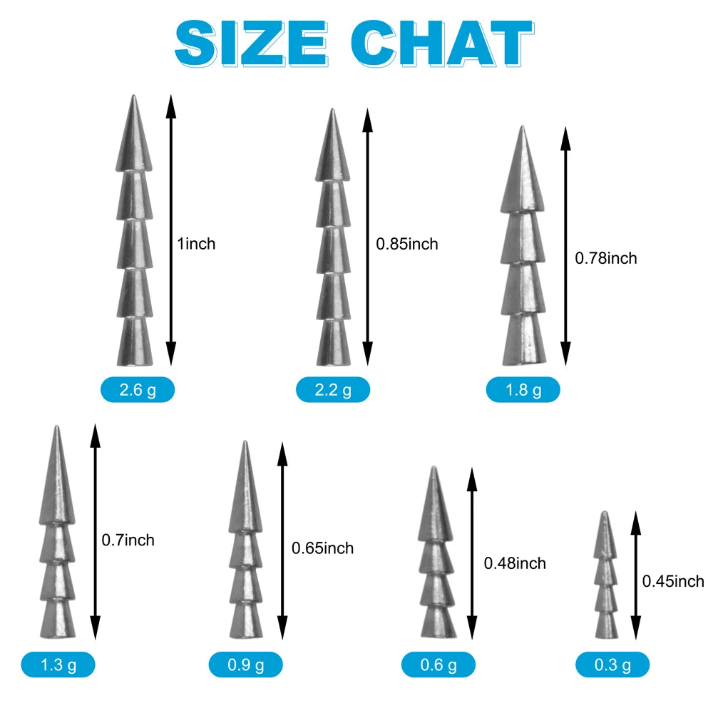20Pcs Fishing Tungsten Nail Weights Pagoda Wacky Nail Sinkers Pencil Worm Insert Fishing Weights for Carolina Rig Texas Rig