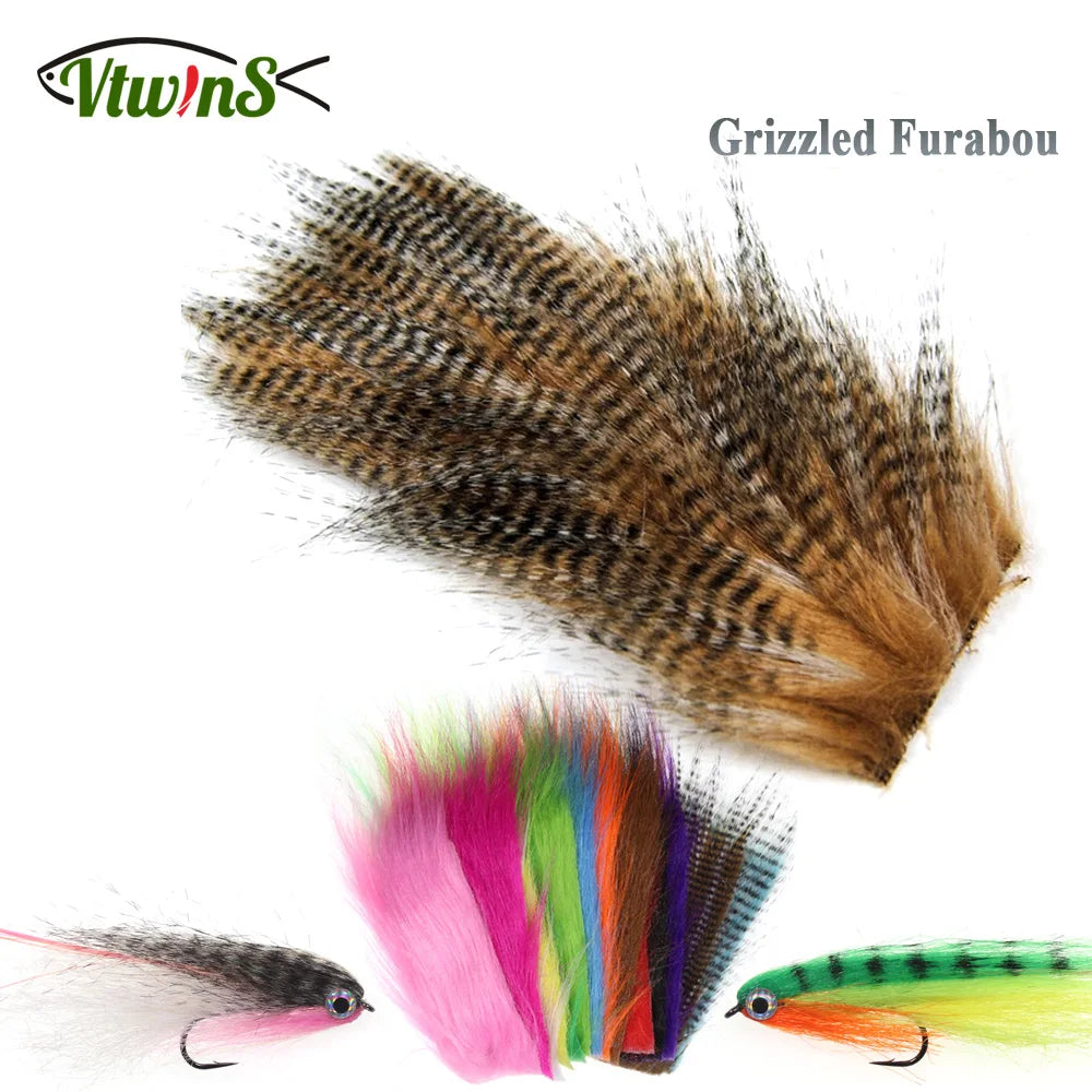 Vtwins Soft Synthetic Fiber Grizzled Furabou Craft Fur Synthetic Material Fly Fishing Tying Materials Streamer Tail Wing Grizzy