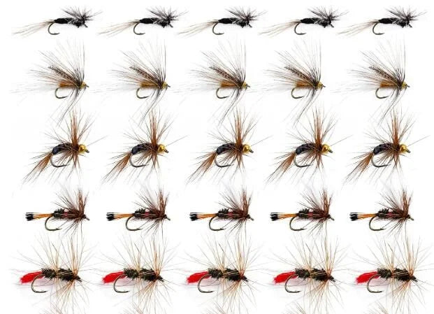 Goture Fly Fishing Flies Kit 25/48/96/150pcs Dry Flies Wet Bait Streamers Nymphs for Fly Fishing Trout Flies Fly Lure