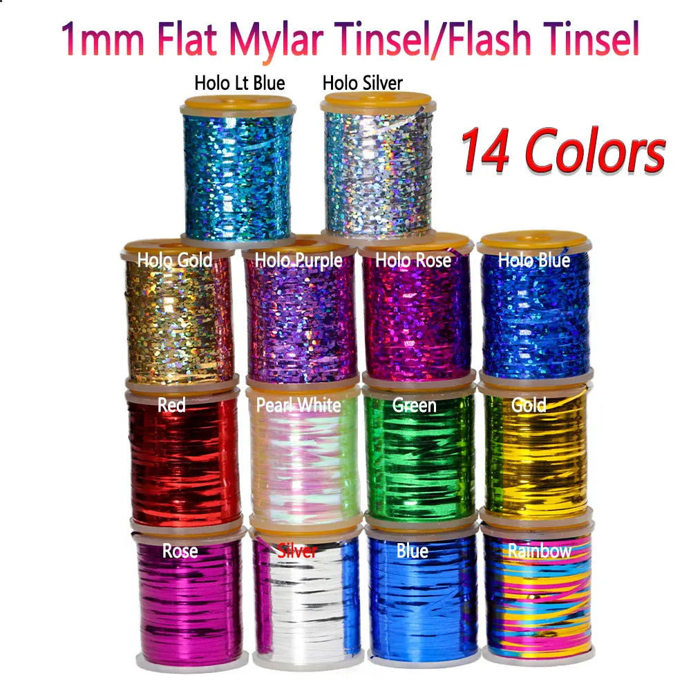 Bimoo 0.3mm /1mm Fly Tying Flat Mylar Tinsel Holographic Flash Tinsel Dry Wet Nymph Streamer Trout Fishing Fly Tying Material