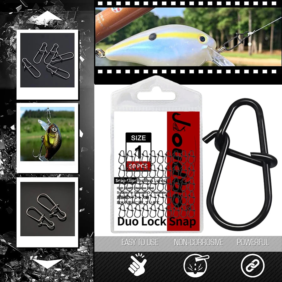 50Pcs Crankbait Snaps Stainless Steel Duo Lock Lure Snaps Quick Change Fishing Clips Fast Speed Clips Snap Hook Connector
