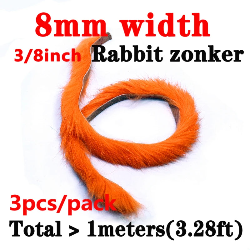 3strips/pack fly tying magnum zonker rabbit strips 8mm width larger zonker for Pike&Musky big streamer pattern&saltwater flies