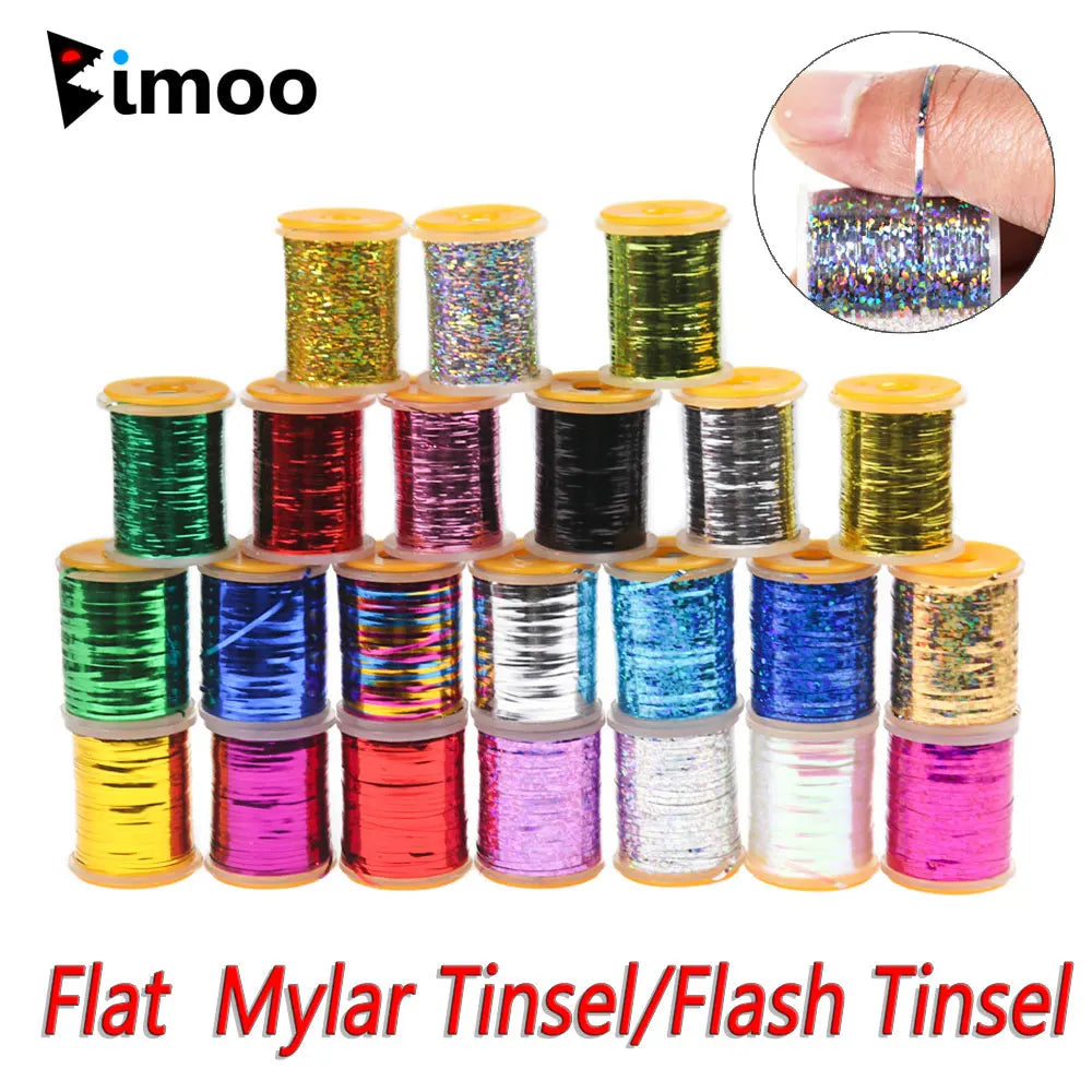 Bimoo 0.3mm /1mm Fly Tying Flat Mylar Tinsel Holographic Flash Tinsel Dry Wet Nymph Streamer Trout Fishing Fly Tying Material