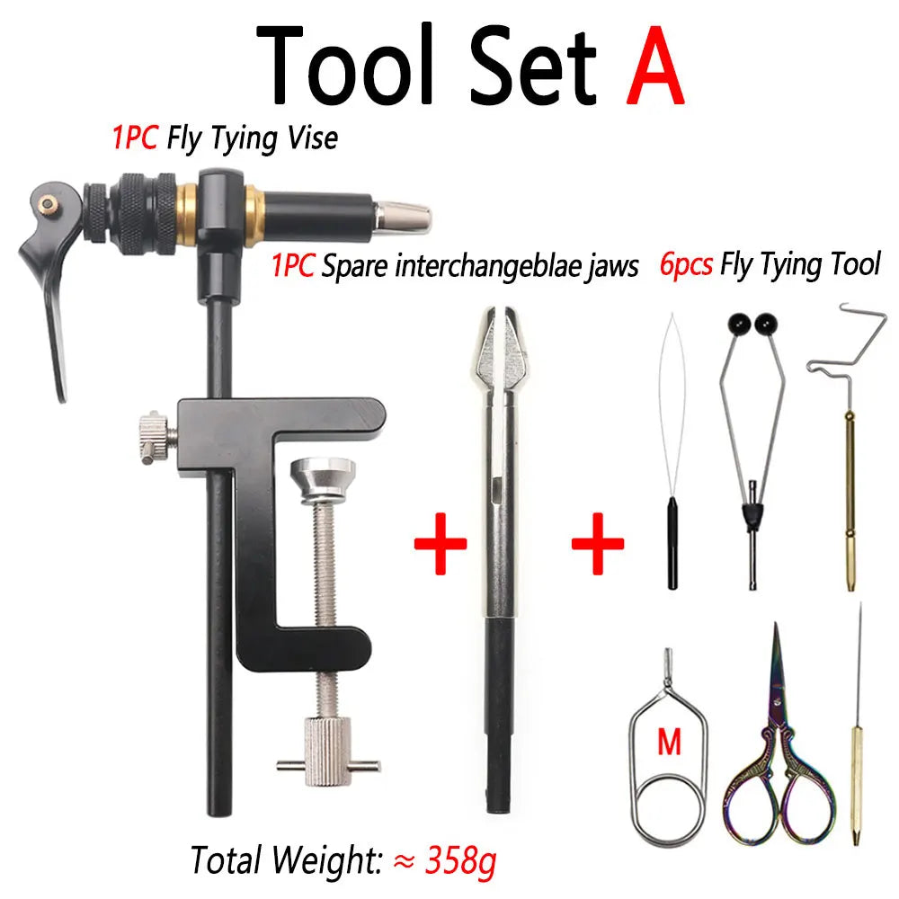 Bimoo 360° Rotation C-Clamp Fly Tying Vise Hardened Steel Jaws Jig Lure Making Tool Fly Tying Tool Kit 300D Assist Binding Threa