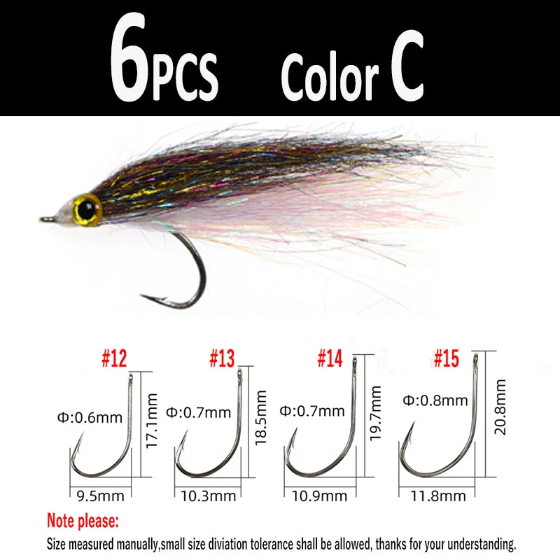 Wifreo 6pcs Wounded Ice Dub Minnow Fly Fishing Flies Realistic Baitfish Lures For Salmon Trout Sea Bass Steelhead
