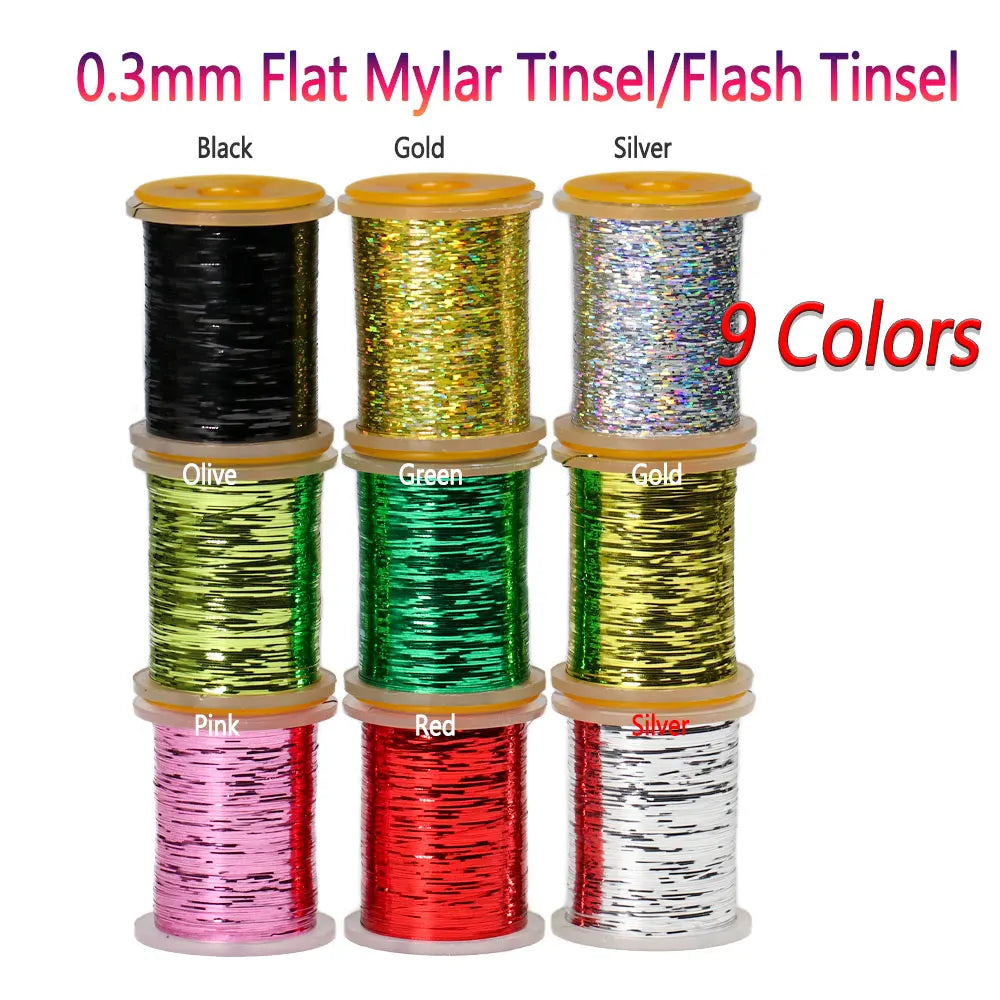 Bimoo 0.3mm /1mm Fly Tying Flat Mylar Tinsel Holographic Flash Tinsel Dry Wet Nymph Streamer Trout Fishing Fly Tying Material