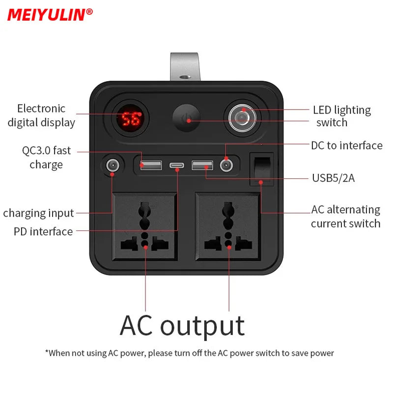 90000mAh Solar Generator LiFePO4 Power Supply Station 300W Portable Auxiliary Battery Power Bank USB C PD DC for Outdoor Camping