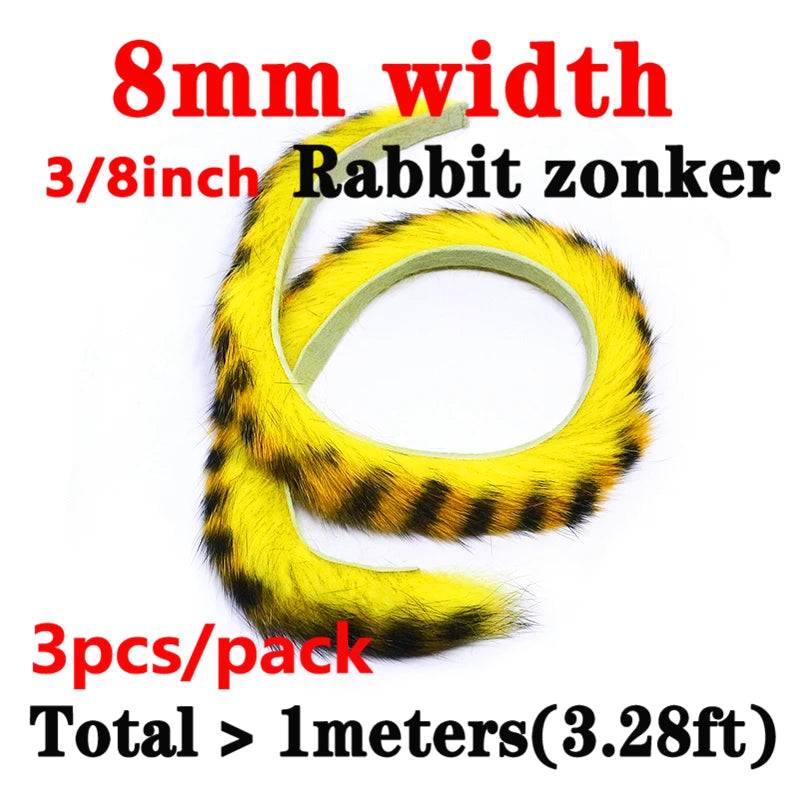 3strips/pack fly tying magnum zonker rabbit strips 8mm width larger zonker for Pike&Musky big streamer pattern&saltwater flies