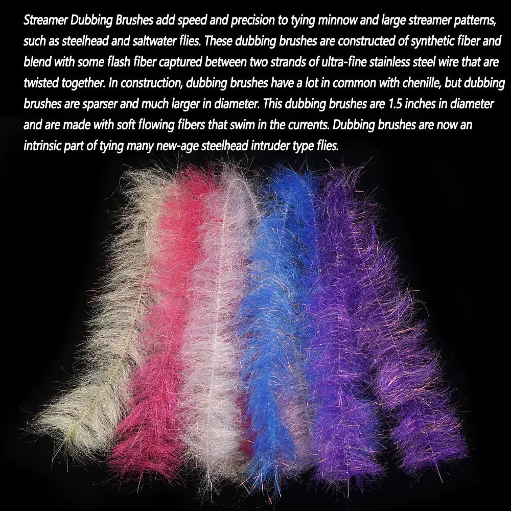 Bimoo 1Pack Flash Streamer Dubbing Brush Fly Tying Material For Minnow Baitfish Streamer Pike Steelhead Saltwater Fishing Lures