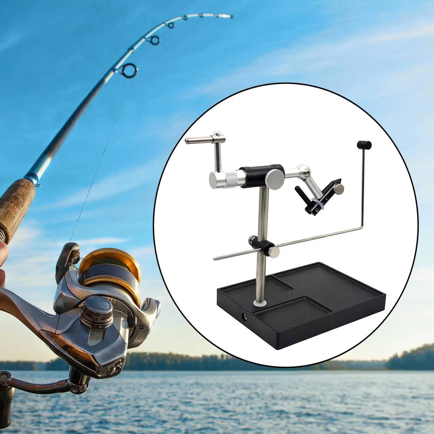 Fly Tying Vise and Pedestal Bobbin Threader Portable Practical, Rotating Fishing Tying Tool Lure Making