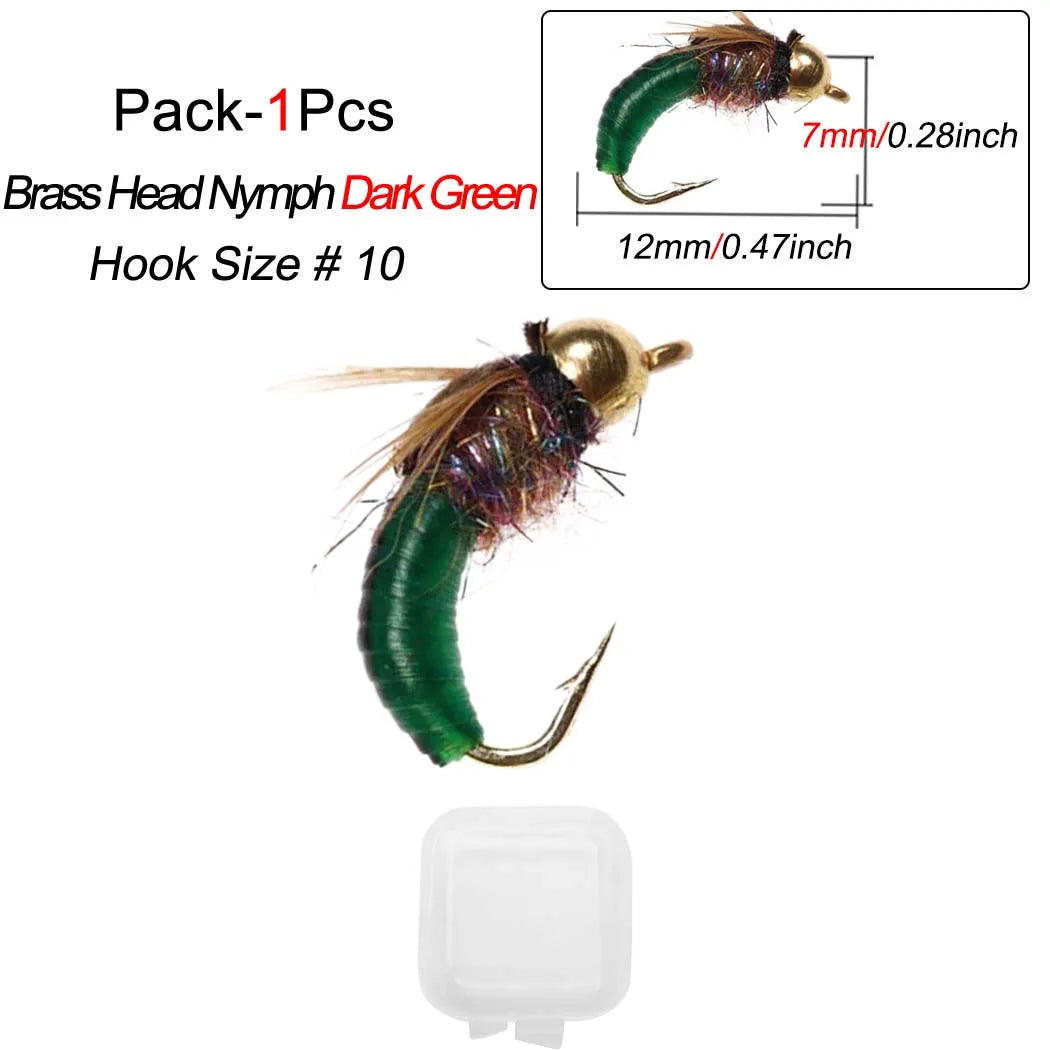 1/3Pcs/Box #10 Fishing Accessories Brass Bead Head Sinking Nymph Scud Fly Worm Trout Fishing Flies Artificial Insect Bait Lure