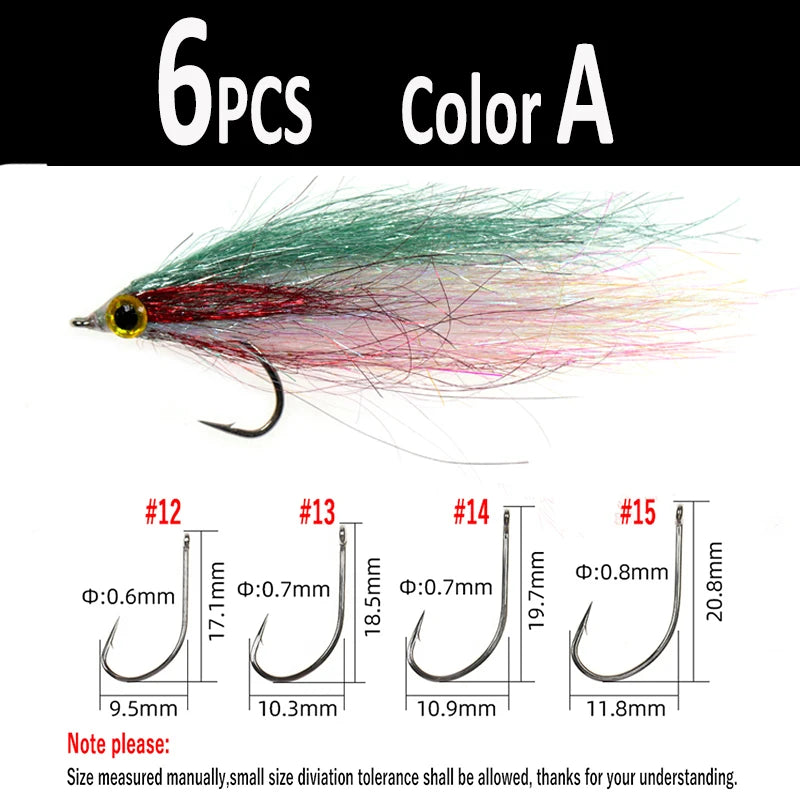 Wifreo 6pcs Wounded Ice Dub Minnow Fly Fishing Flies Realistic Baitfish Lures For Salmon Trout Sea Bass Steelhead