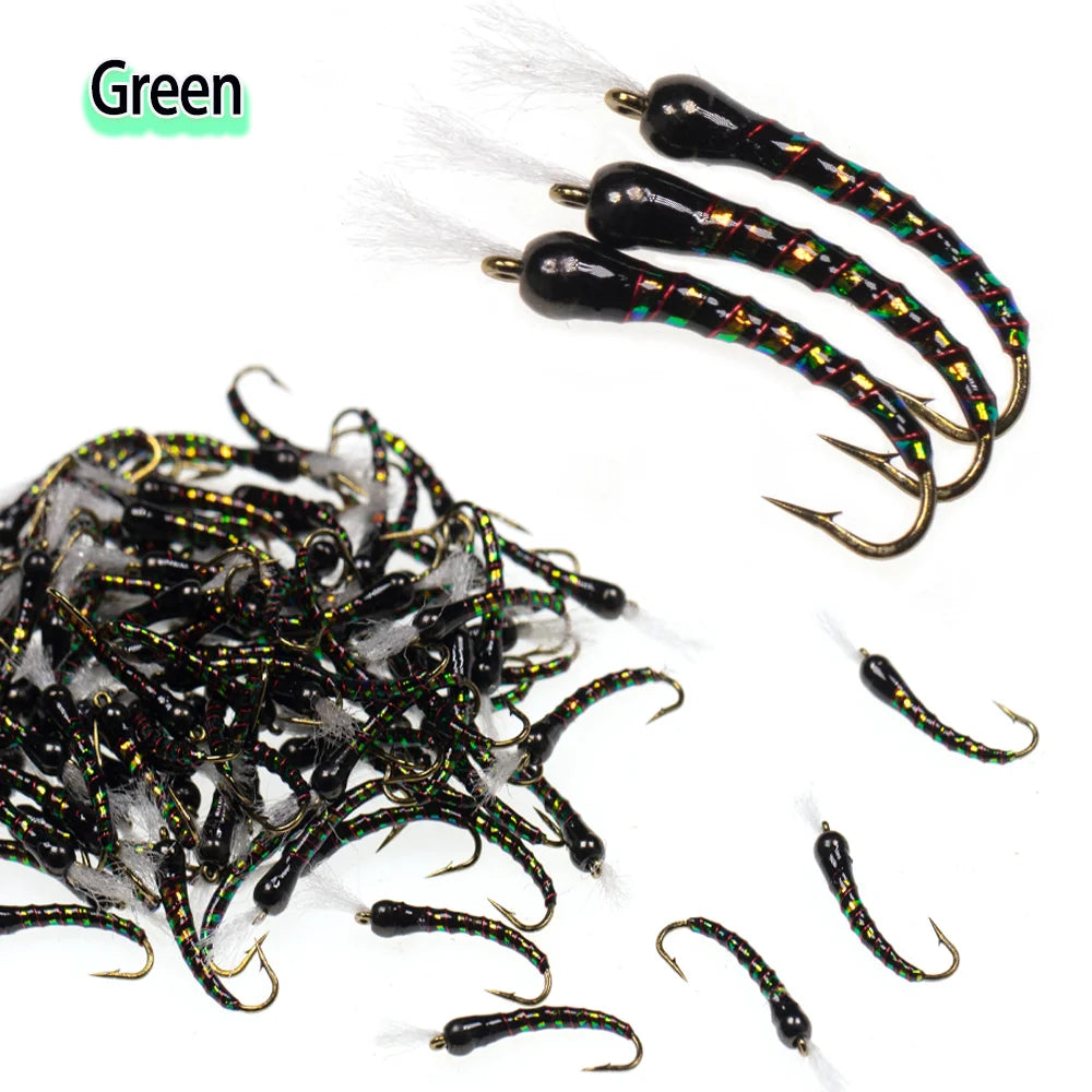 Epoxy Midges Nymph Flies Brass Bead Head Buzzer Midge Barbed Bronze Fly Hook Fly Fishing Trout Fishing Lure Baits Fishing Tackle