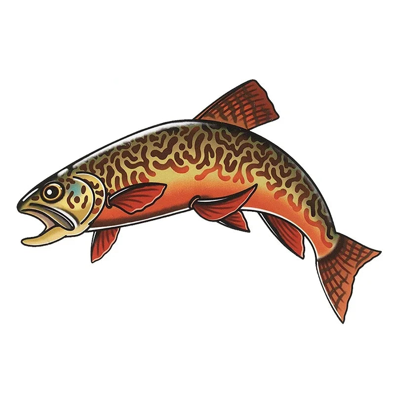 New Design Creative Cartoon Snake River Mountain Trout Sticker Bumper Grille Fishing Art Waterproof Car Sticker, 13cm