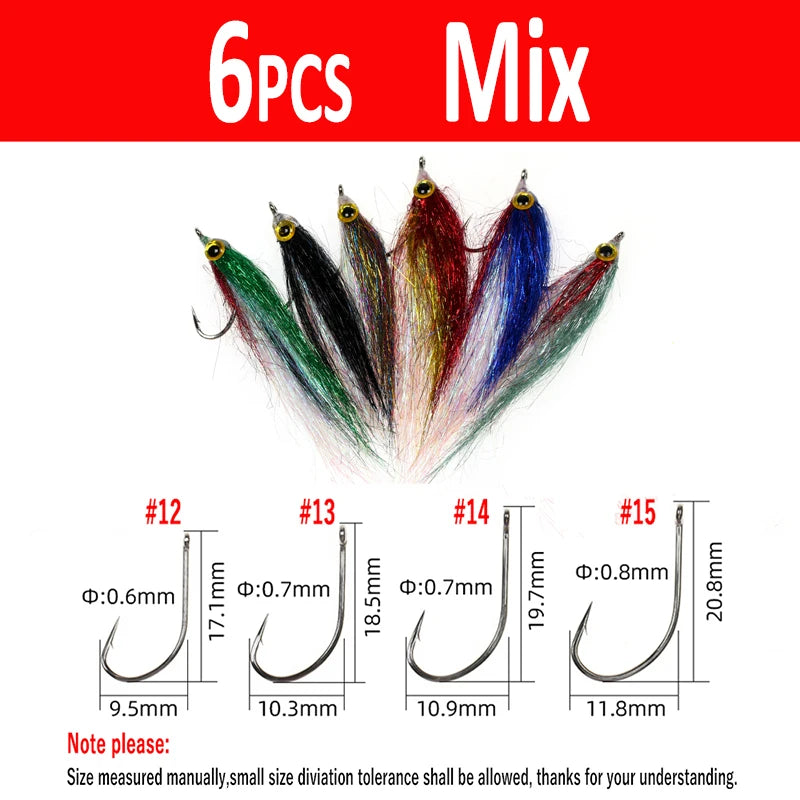 Wifreo 6pcs Wounded Ice Dub Minnow Fly Fishing Flies Realistic Baitfish Lures For Salmon Trout Sea Bass Steelhead