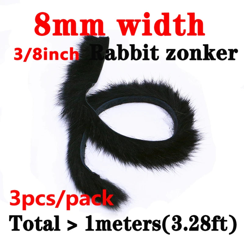 3strips/pack fly tying magnum zonker rabbit strips 8mm width larger zonker for Pike&Musky big streamer pattern&saltwater flies