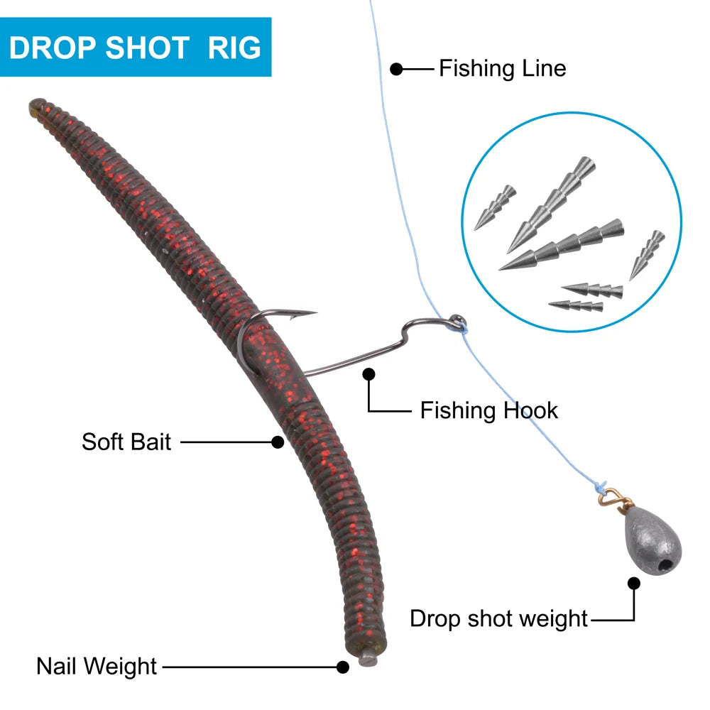 20Pcs Fishing Tungsten Nail Weights Pagoda Wacky Nail Sinkers Pencil Worm Insert Fishing Weights for Carolina Rig Texas Rig