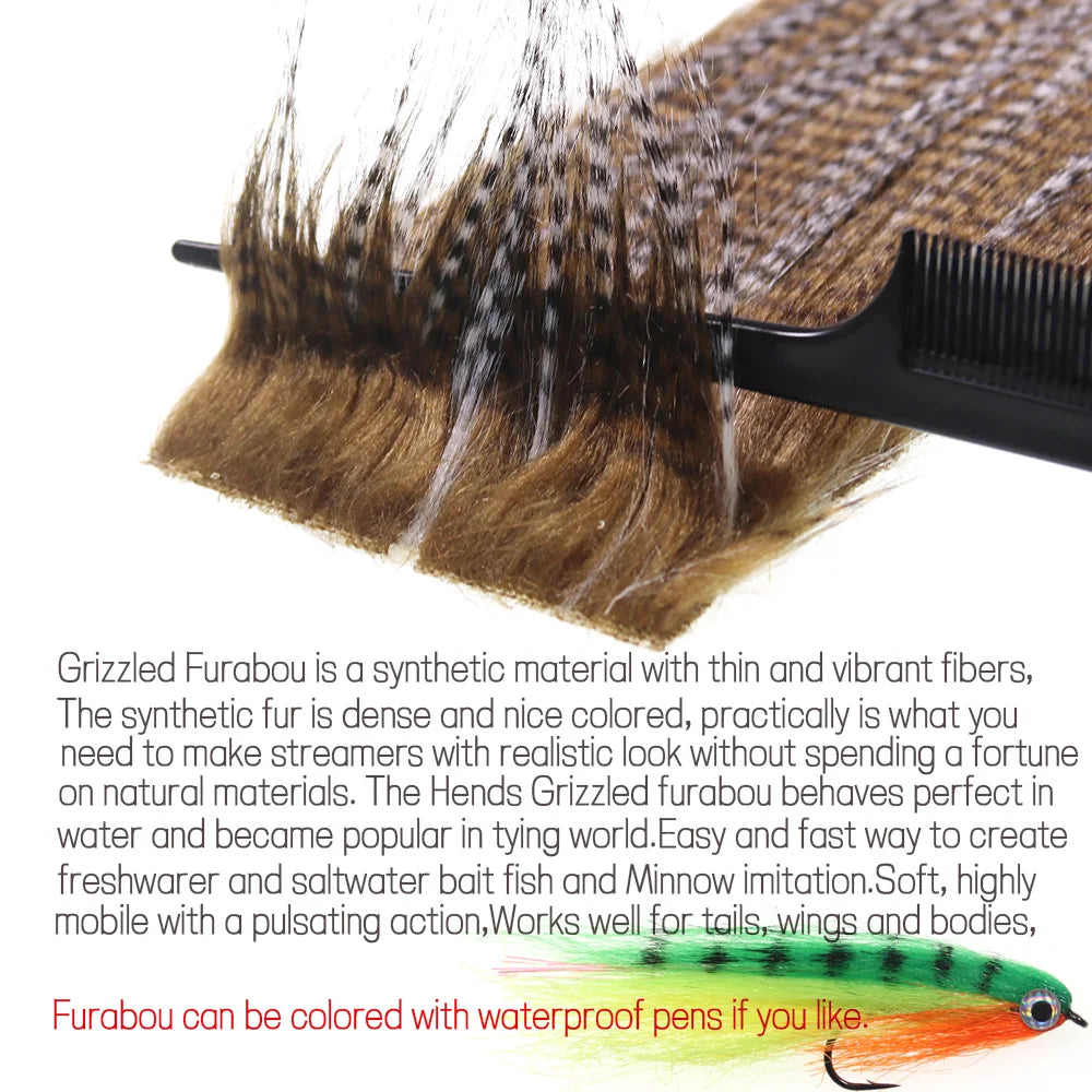 Vtwins Soft Synthetic Fiber Grizzled Furabou Craft Fur Synthetic Material Fly Fishing Tying Materials Streamer Tail Wing Grizzy