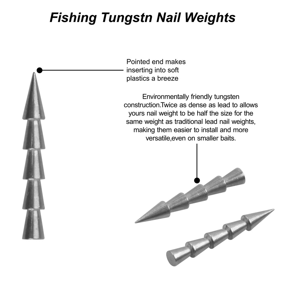 20Pcs Fishing Tungsten Nail Weights Pagoda Wacky Nail Sinkers Pencil Worm Insert Fishing Weights for Carolina Rig Texas Rig