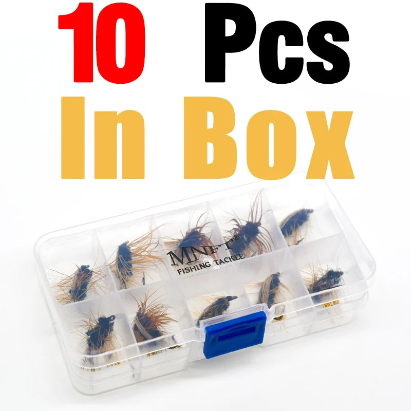 MNFT 10Pcs Fly Fishing Lure Gold Trout Flies Artificial Bait Black Worm Body Fake Baits Hook 6#