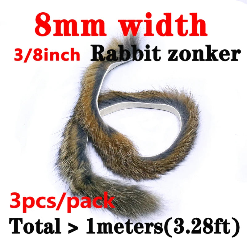 3strips/pack fly tying magnum zonker rabbit strips 8mm width larger zonker for Pike&Musky big streamer pattern&saltwater flies