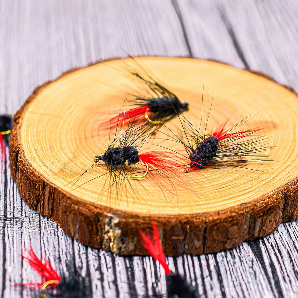 12PCS Bugger Red Tail Fishing Fly Baits Lures Mayfly Dry Fly Trout Fishing Flies Hooks Artificial Insect Lure