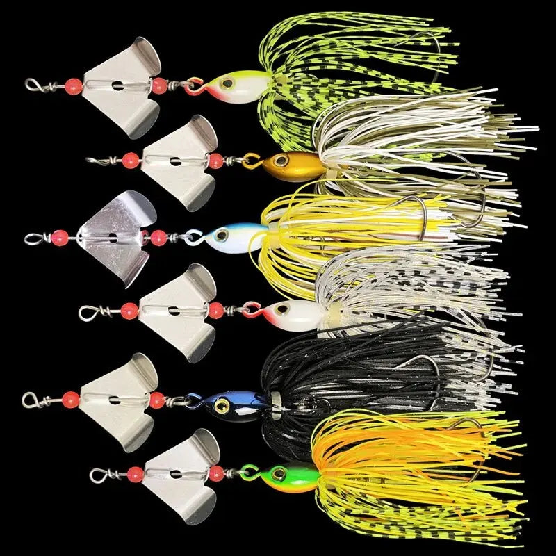 BURLE Spinner Bait Rubber Jigs 2 Blades Spoon Lead Head Pike Fishing Lure
