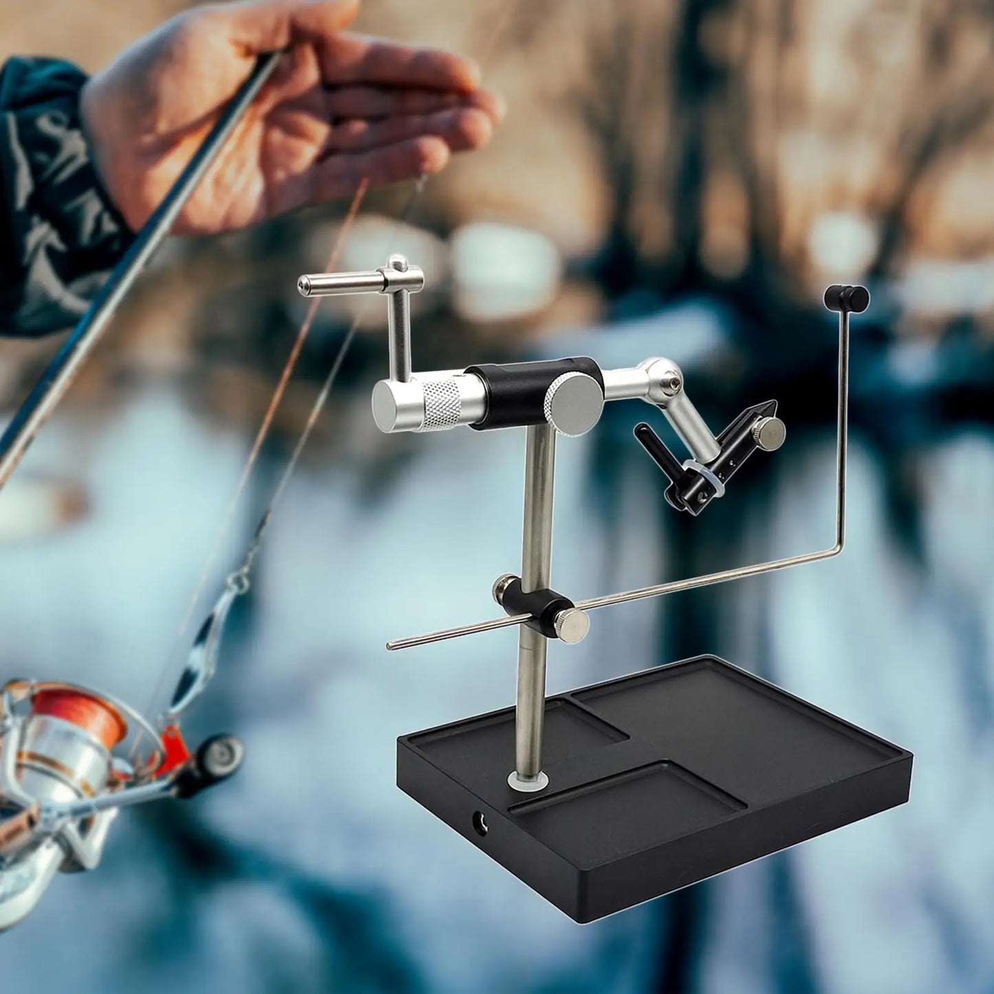 Fly Tying Vise and Pedestal Bobbin Threader Portable Practical, Rotating Fishing Tying Tool Lure Making