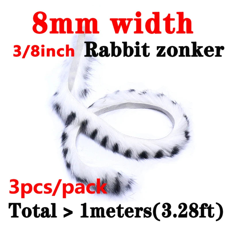 3strips/pack fly tying magnum zonker rabbit strips 8mm width larger zonker for Pike&Musky big streamer pattern&saltwater flies