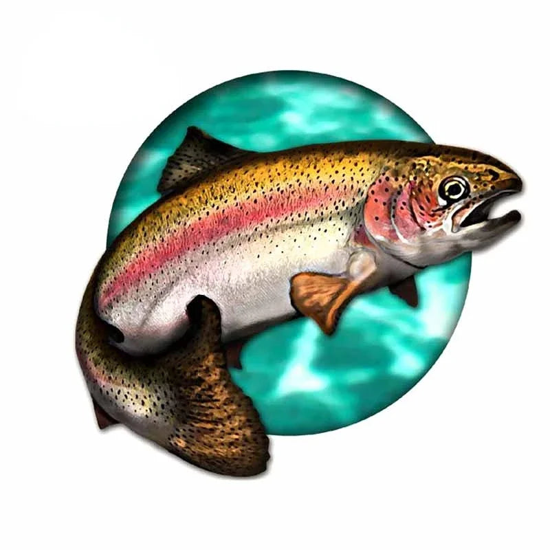 New Design Creative Cartoon Snake River Mountain Trout Sticker Bumper Grille Fishing Art Waterproof Car Sticker, 13cm