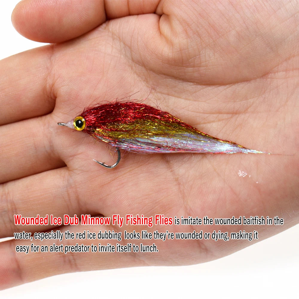 Wifreo 6pcs Wounded Ice Dub Minnow Fly Fishing Flies Realistic Baitfish Lures For Salmon Trout Sea Bass Steelhead
