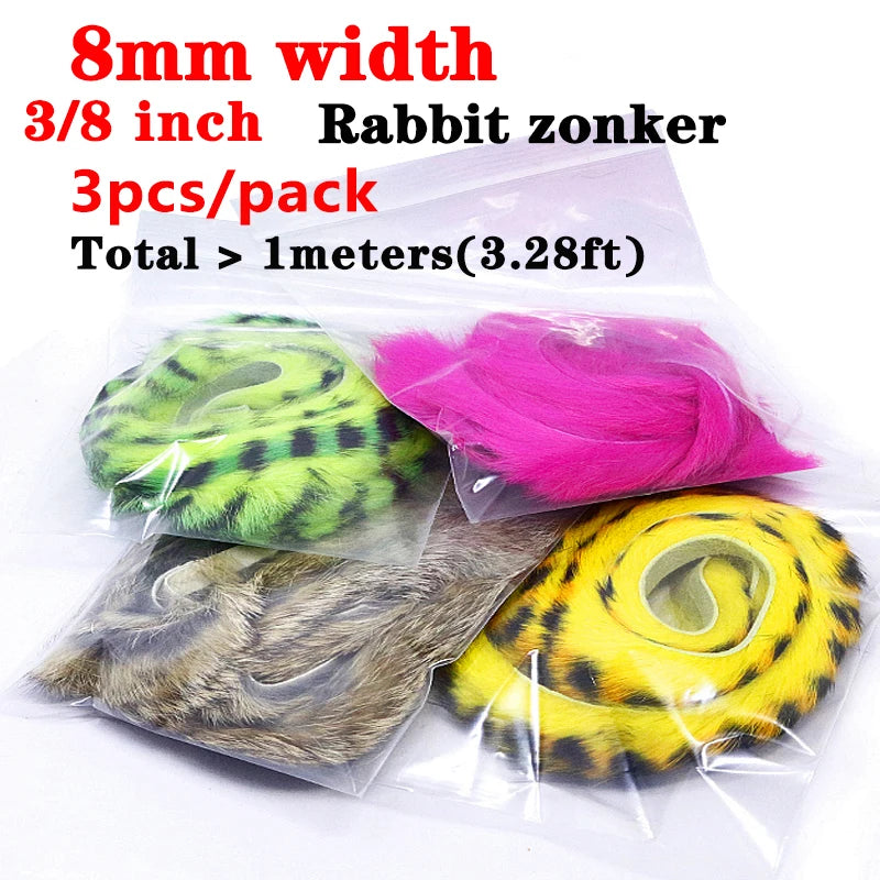 3strips/pack fly tying magnum zonker rabbit strips 8mm width larger zonker for Pike&Musky big streamer pattern&saltwater flies