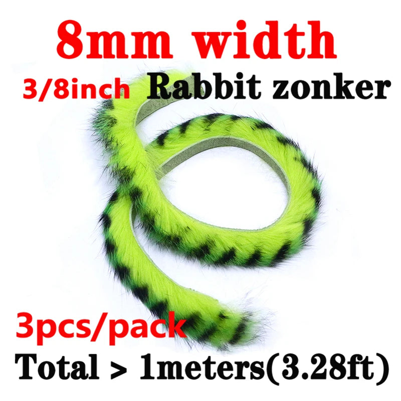 3strips/pack fly tying magnum zonker rabbit strips 8mm width larger zonker for Pike&Musky big streamer pattern&saltwater flies