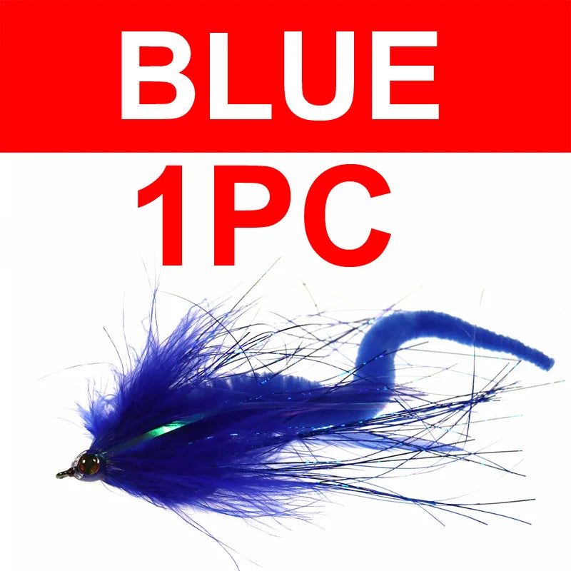 Bimoo 1PC 2PCS Dragon Tails Pike Streamers Bass Pike Muskie Fishing Lure Fly Saltwater Baitfish Big Fishing Dragontail Flies