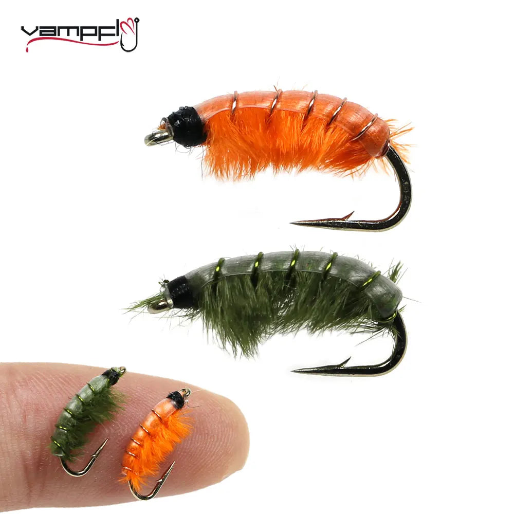 Vampfly 6pcs 12# Olive Orange Scud Nymph Fly Tying On Barbed Hook For Trout Fishing Lures