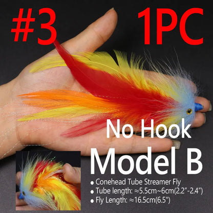 Bimoo 1PC #2/0 New Trout Steelhead Salmon Pike Streamer Fly for Seawater Fly Fishing Flies Lure Conehead Tube Flies Big Streamer